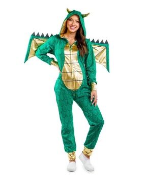 Tipsy Elves Green and Gold Dragon Onesie Costume